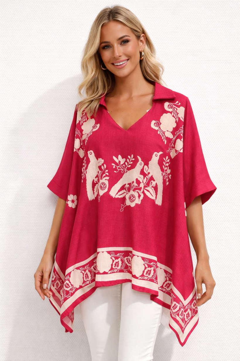 KOSZULA PONCZO PRINT SEREK DEKOLT