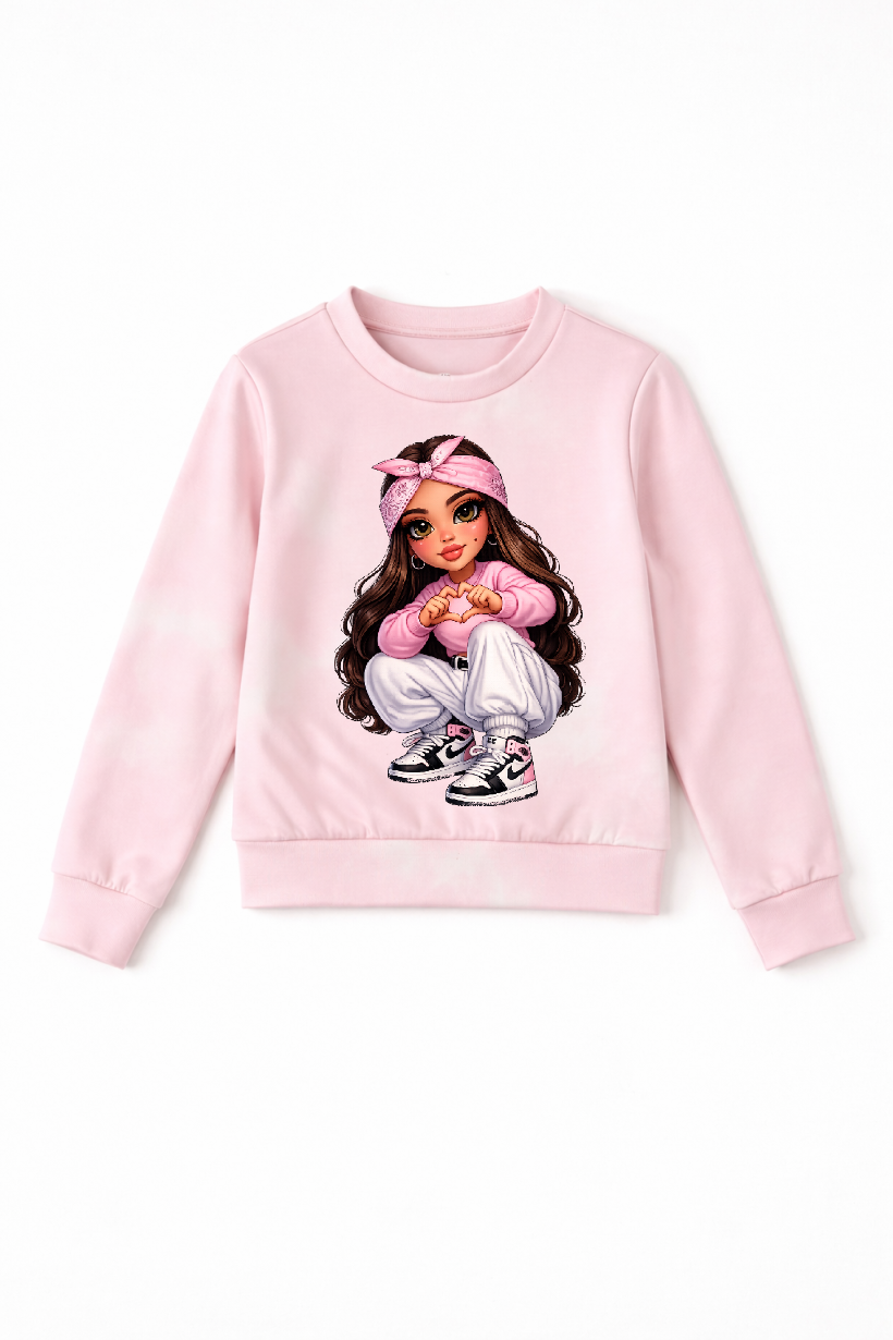 Z Bluza dekatyzowana 22189- PUDROWY RÓZ - Dziewczynka w opasce