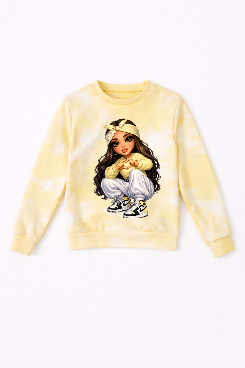 Z  Bluza dekatyzowana 22189- ŻÓŁTY - Dziewczynka w opasce