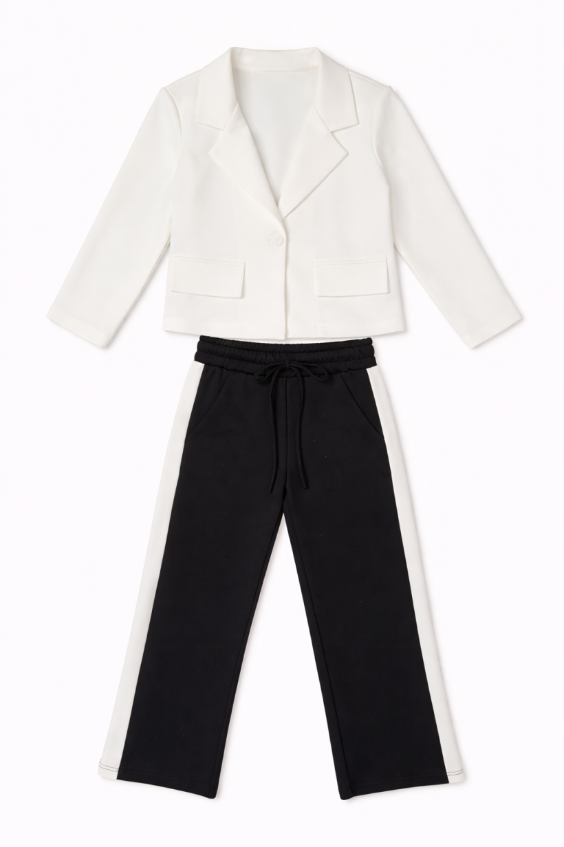 W Komplet marynarka i szwedy 20302- BIAŁO/CZARNY