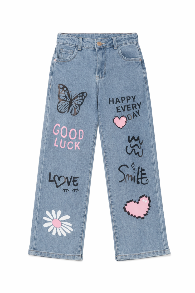 Spodnie  JEANS szwedy napisy GOOD LUCK JX-6087