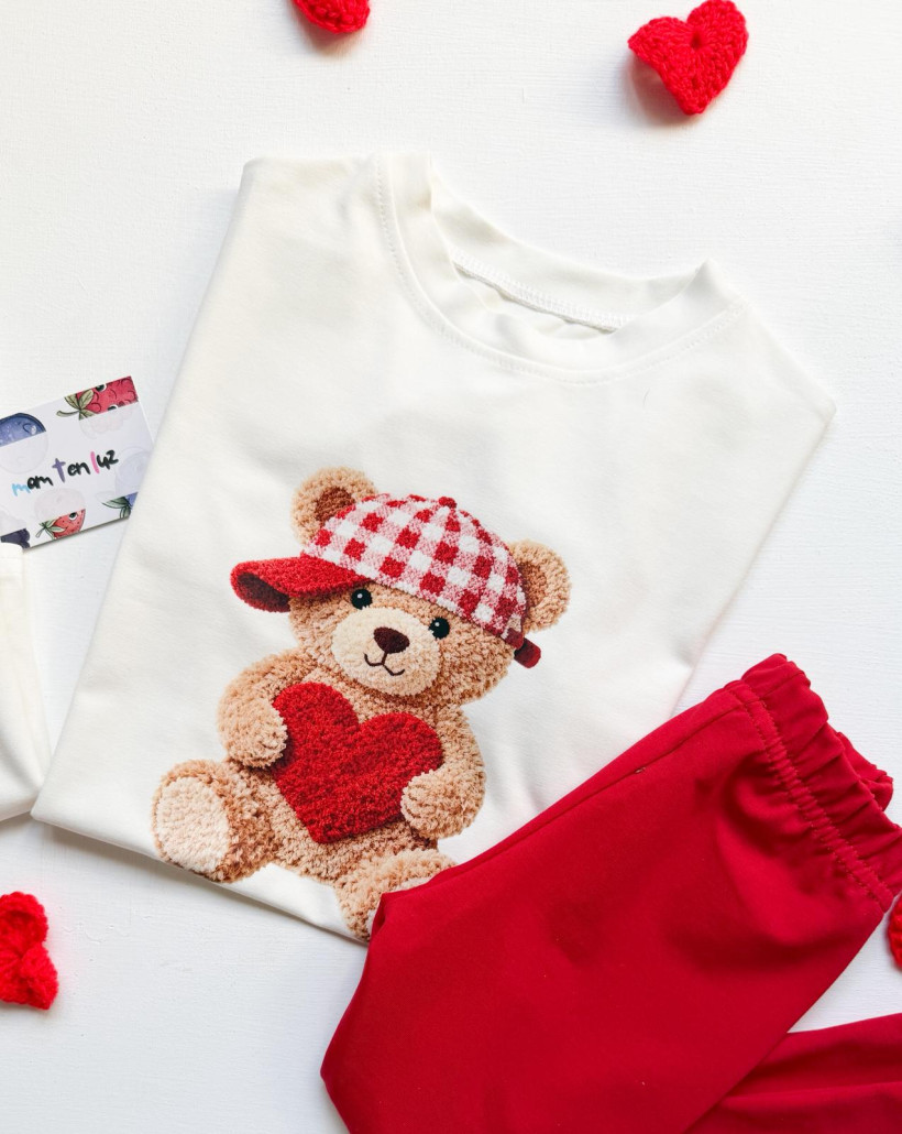 T-SHIRT ECRU MIŚ W CZAPCE MAM TEN LUZ 