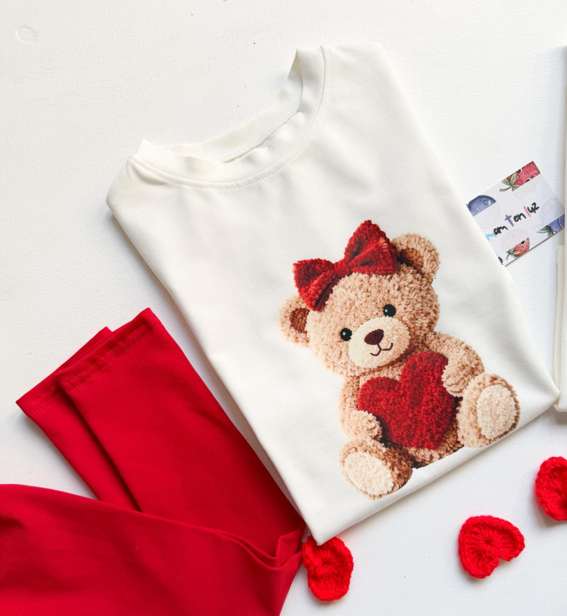 T-SHIRT ECRU MIŚ DZIEWCZYNKA MAM TEN LUZ 