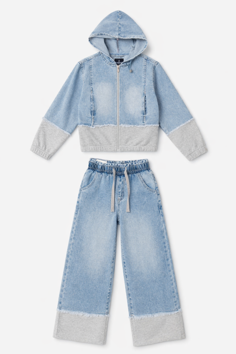 Komplet jeans katanka spodnie szwedy LL-969- JEANS/SZARY