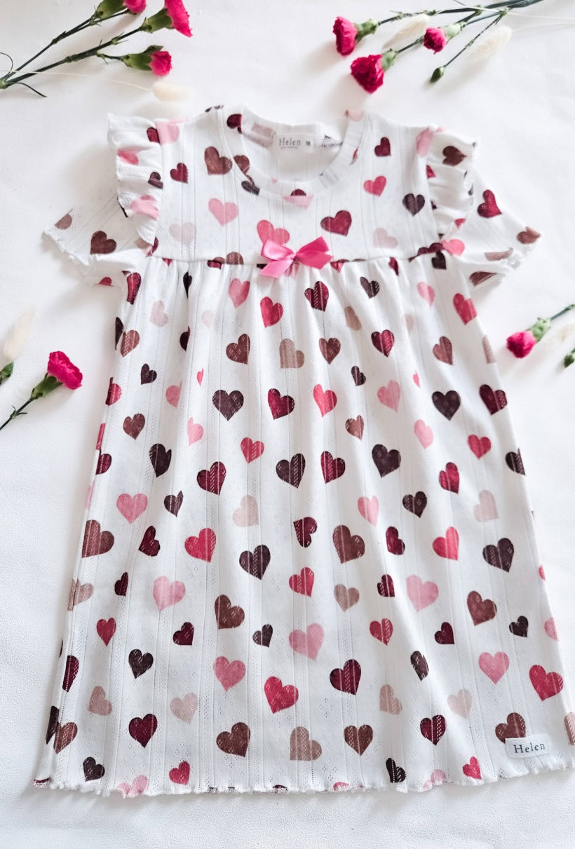 KOSZULA NOCNA SERDUSZKA KRÓTKI RĘKAW  BAWEŁNA AŻUROWA HELEN