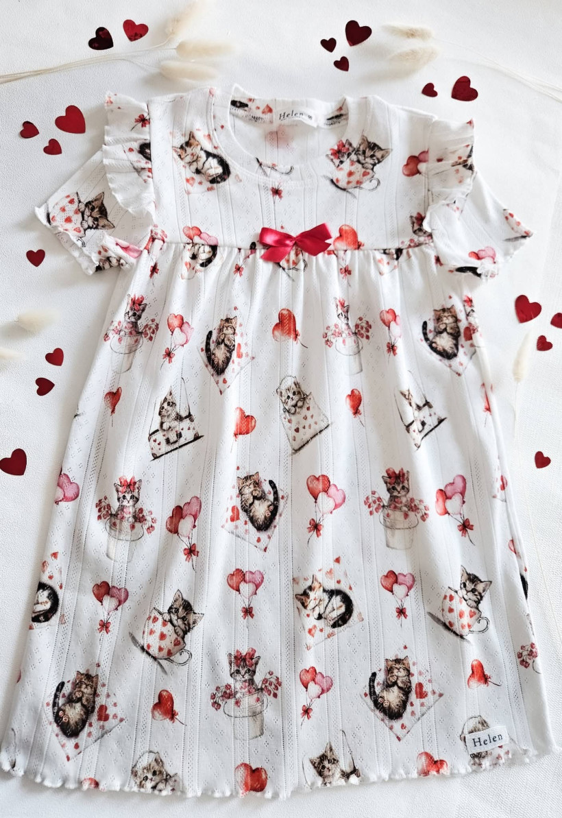 KOSZULA NOCNA ZAKOCHANE KOTKI KRÓTKI RĘKAW  BAWEŁNA AŻUROWA HELEN