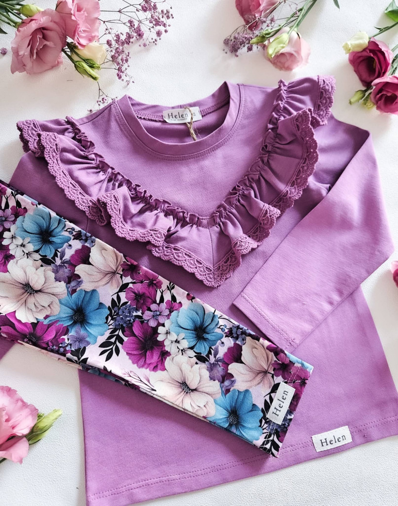 BLUZKA CIEPŁA LILA  V KORONKA HELEN