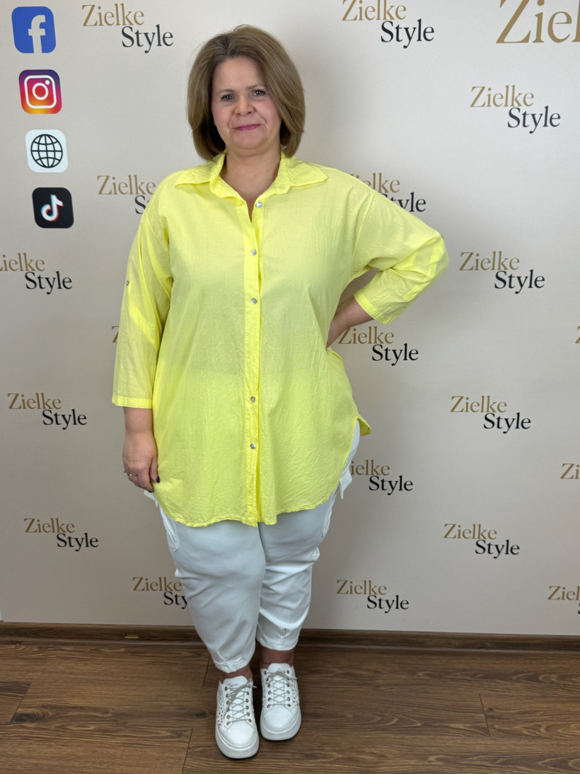 Italia nr 8 - Koszula jednokolorowa z kołnierzykiem, zapinana na guziki - 001 - żółta