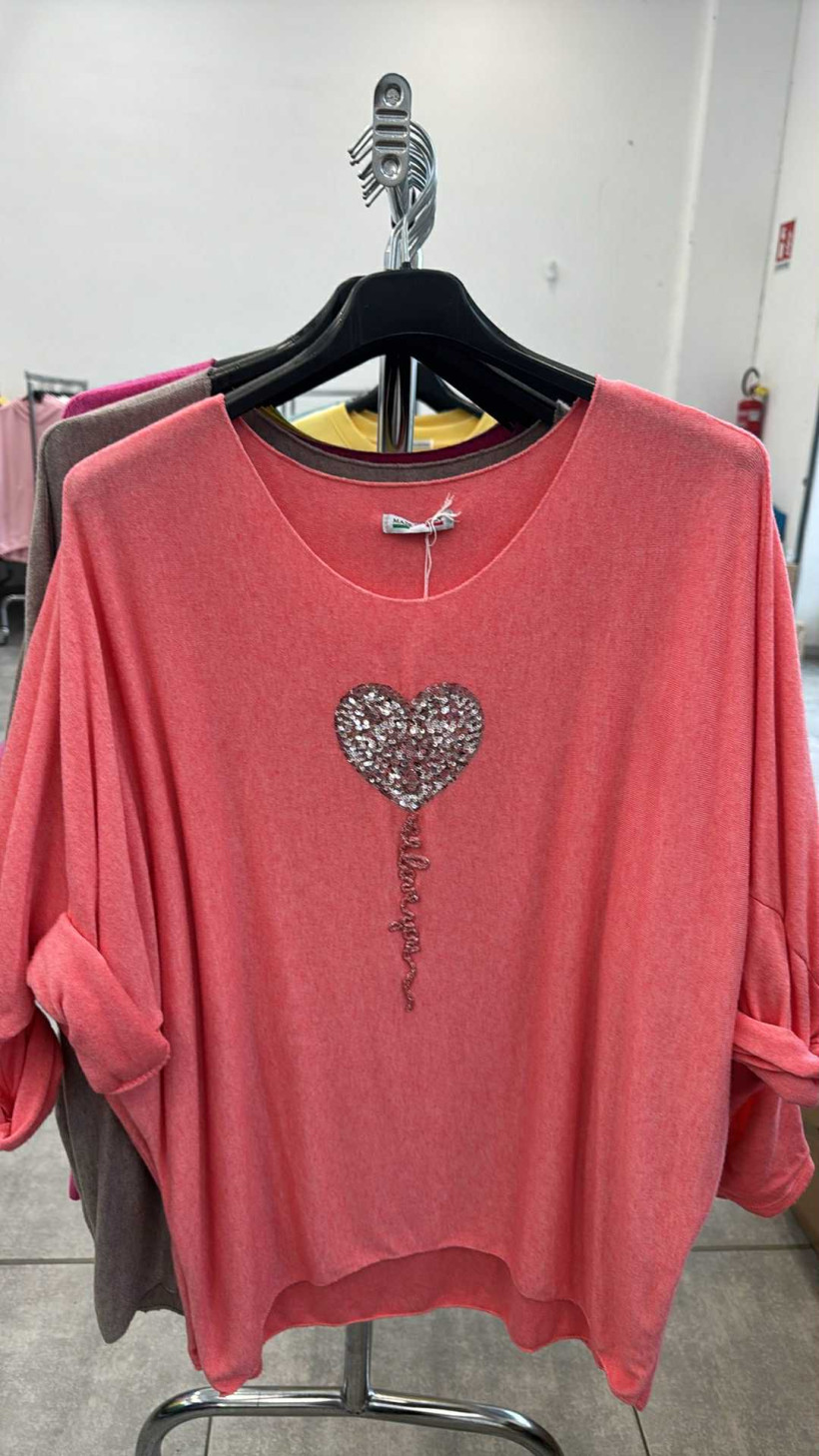 Italia nr 8 - Sweter jednokolorowy -  aplikacja serce - 1778 - łosoś