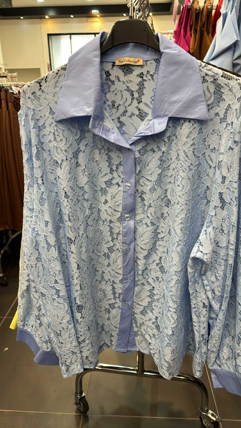 Italia nr 8 - Koszula jednokolorowa koronkowa Wł.260099 - niebieski