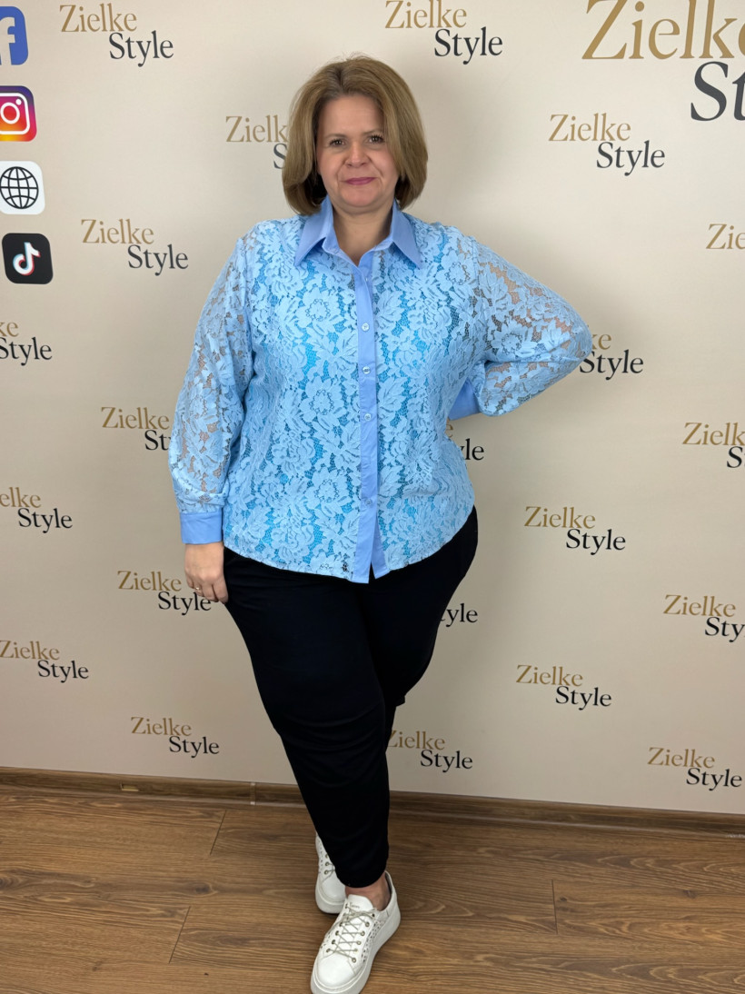 Italia nr 8 - Koszula jednokolorowa koronkowa Wł.260099 - niebieski