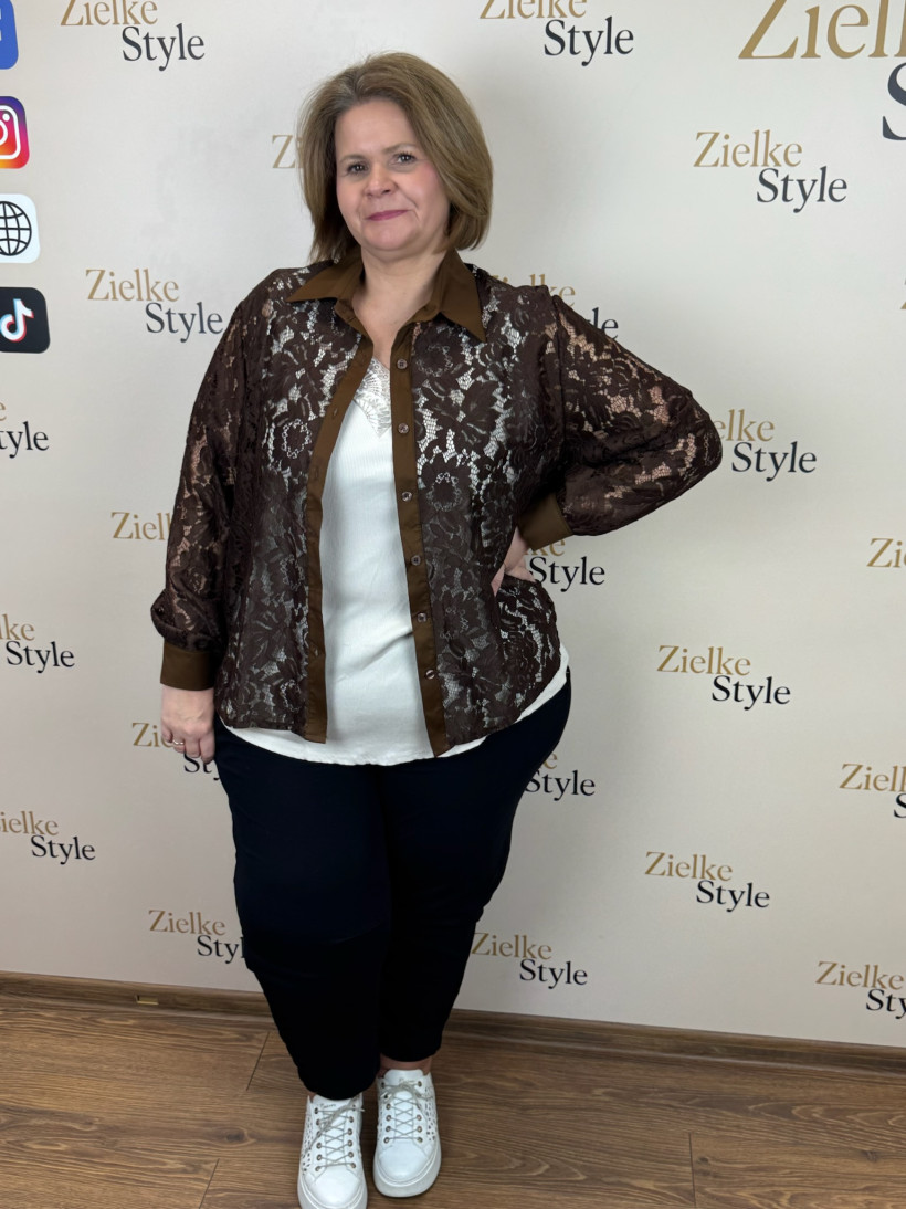 Italia nr 8 - Koszula jednokolorowa koronkowa Wł.260099 - czekoladowy