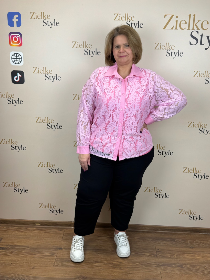 Italia nr 8 - Koszula jednokolorowa koronkowa Wł.260099 - różowy