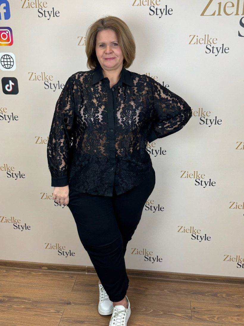 Italia nr 8 - Koszula jednokolorowa koronkowa Wł.260099 - czarny