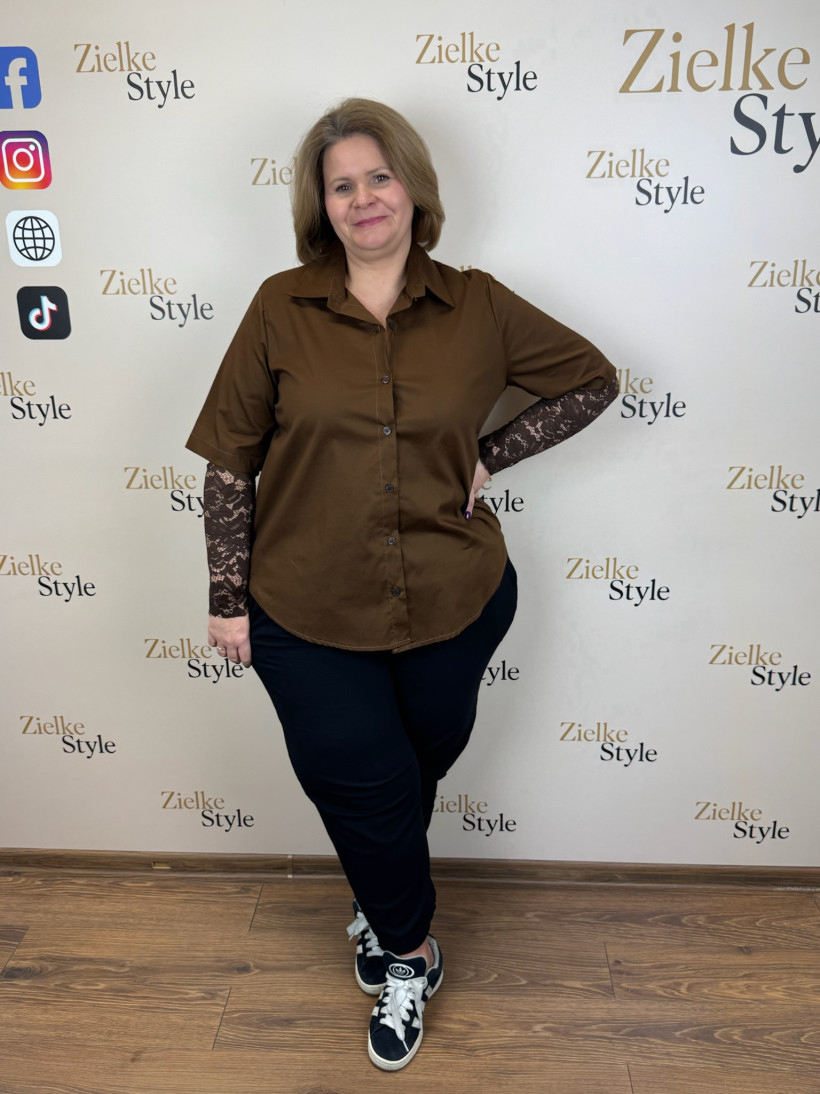 Italia nr 8 - Koszula jednokolorowa - koronkowe rekawy Wł.260109 / 200109 - czekoladowy