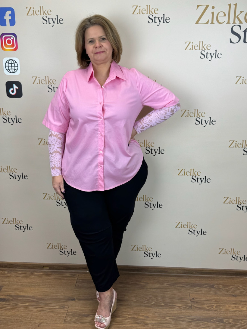 Italia nr 8 - Koszula jednokolorowa - koronkowe rekawy Wł.260109 / 200109 - różowy