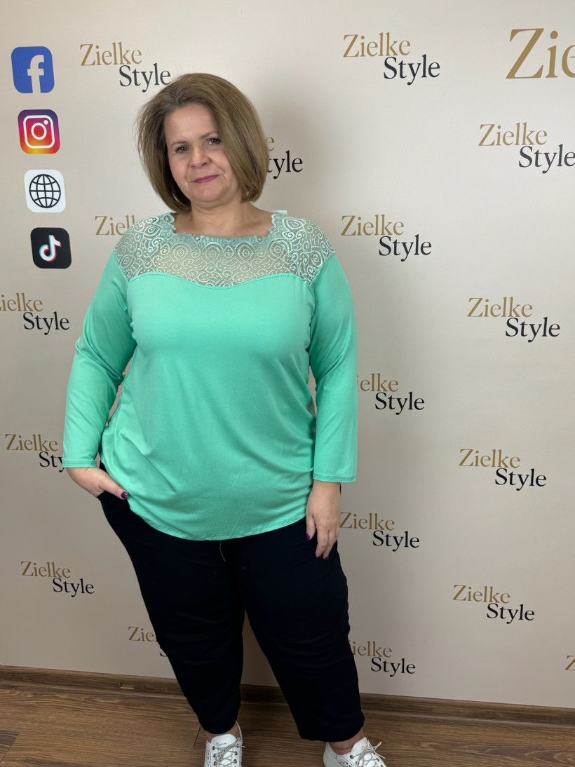 Italia nr 8 - Bluzka / tunika jednokolorowa z koronką - 28212 - mięta