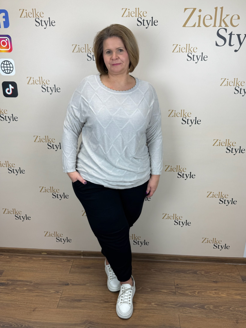 Italia nr 8 - Sweter jednokolorowy, wzór romby - 28318 - beż