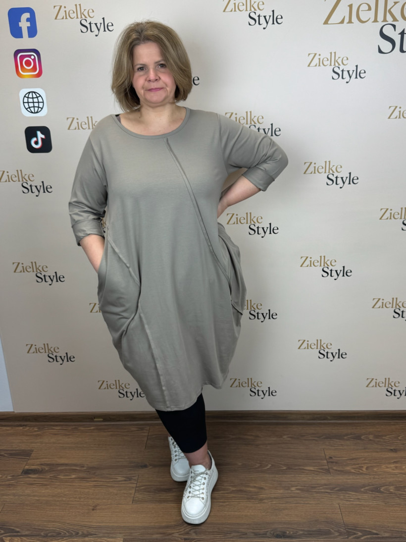 Italia nr 8 - Sukienka jednokolorowa - przeszycia zewnętrze Wł.24286 - fango