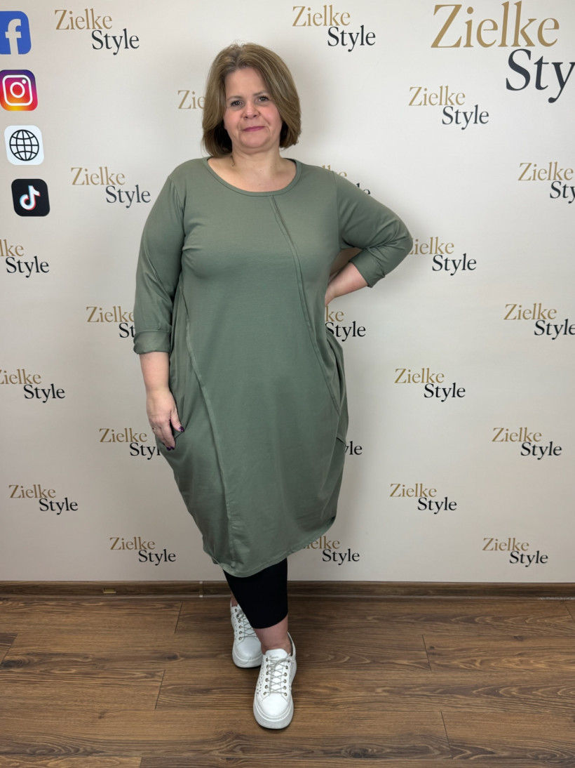 Italia nr 8 - Sukienka jednokolorowa - przeszycia zewnętrze Wł.24286 - khaki