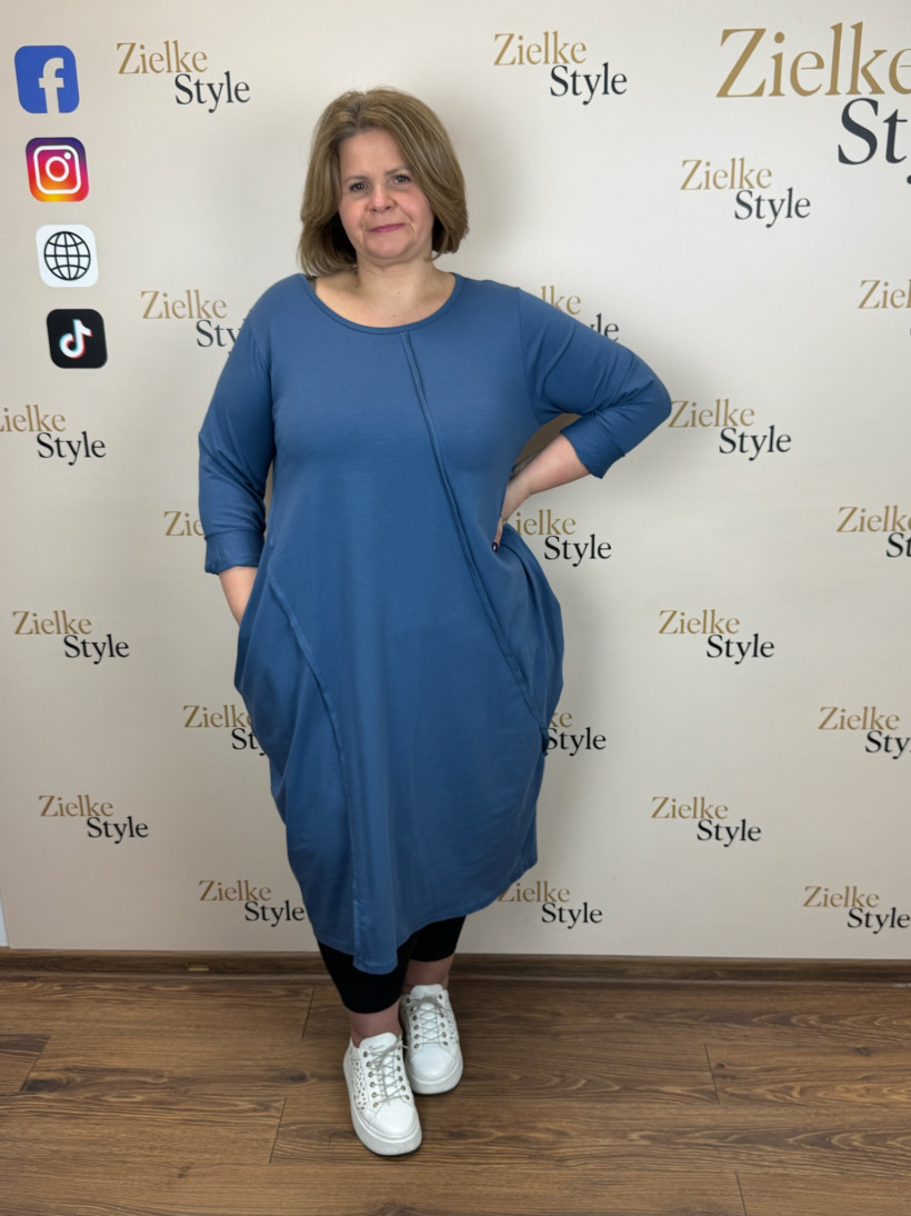 Italia nr 8 - Sukienka jednokolorowa - przeszycia zewnętrze Wł.24286 - jeansowy