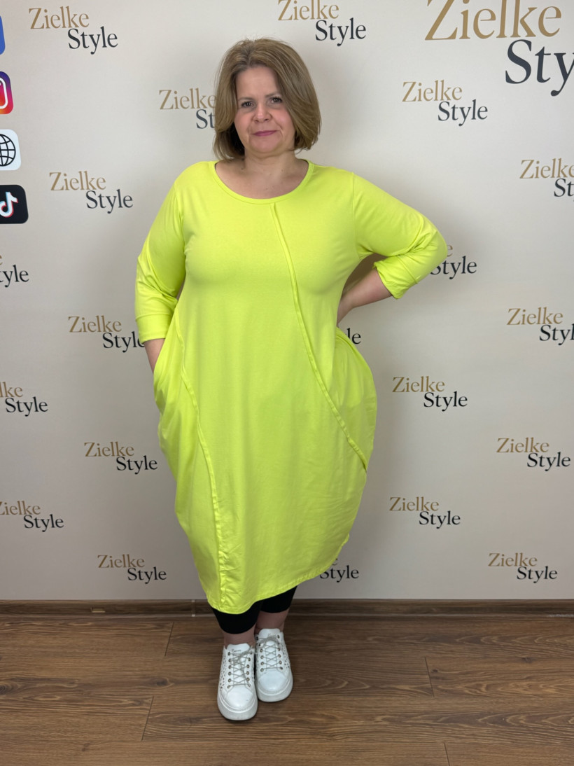 Italia nr 8 - Sukienka jednokolorowa - przeszycia zewnętrze Wł.24286- limonka