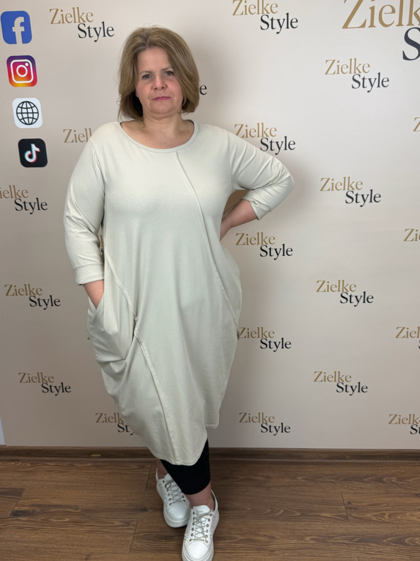 Italia nr 8 - Sukienka jednokolorowa - przeszycia zewnętrze Wł.24286 - beżowy