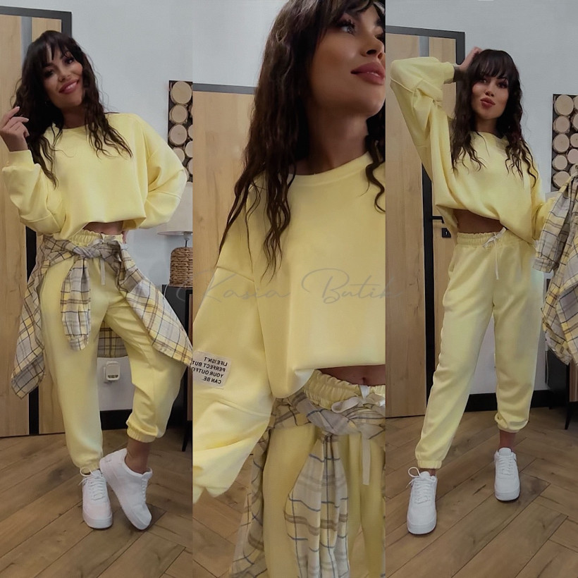 Komplet Dresowy Azara Original Nogawka Ściągacz Pastel Bananowy