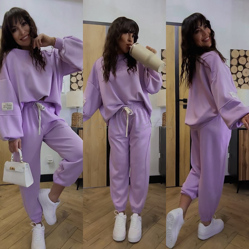 Komplet Dresowy Azara Original Nogawka Ściągacz Liliowy