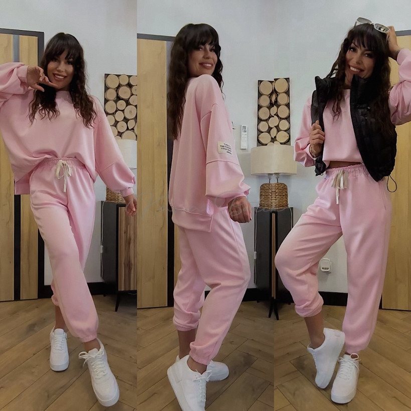 Komplet Dresowy Azara Original Nogawka Ściągacz Pudrowy