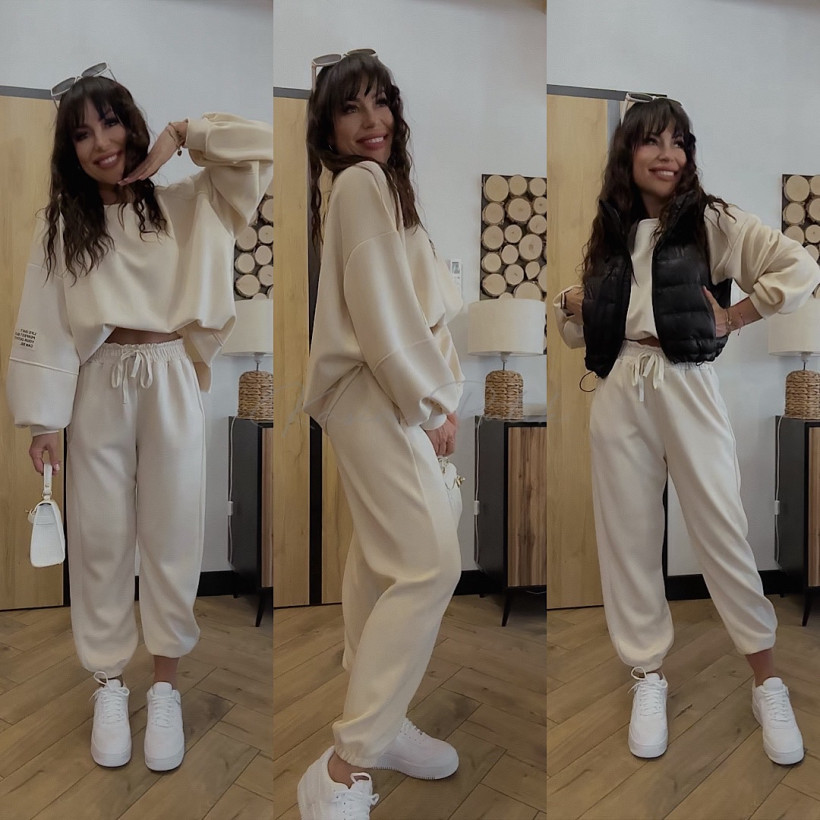 Komplet Dresowy Azara Original Nogawka Ściągacz Kokosowy