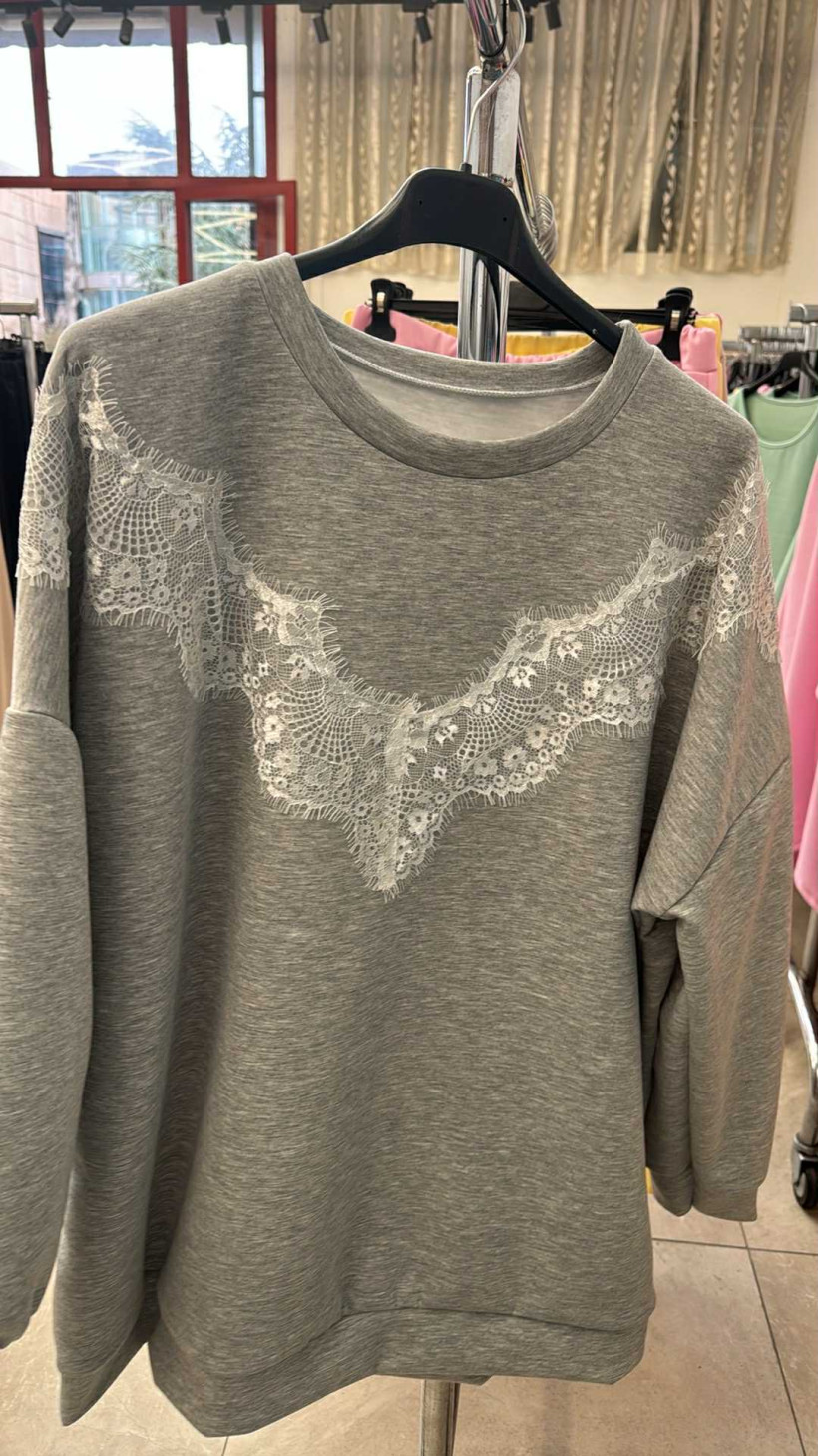 Italia nr.8 - Bluza jednokolorowa z pianki z koronką - 5655 - popiel 