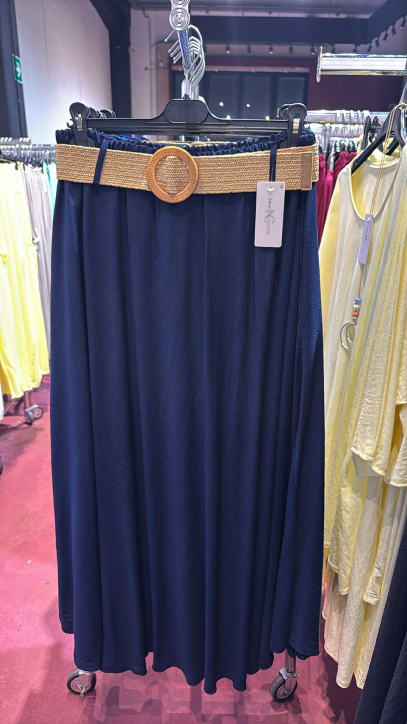 Italia nr.8 - Spódnica jednokolorowa z paskiem - 660941 - granat 