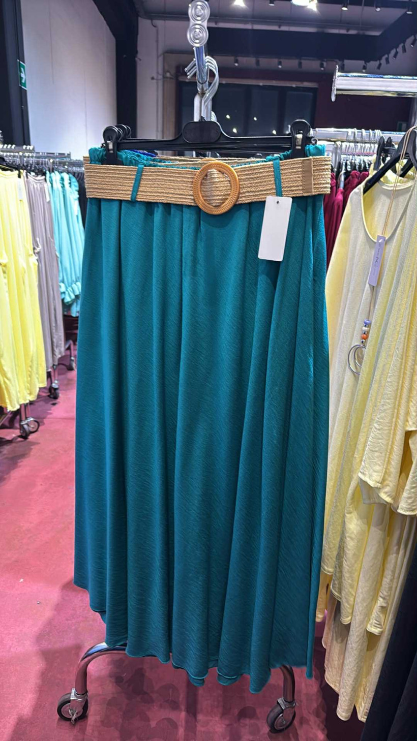 Italia nr.8 - Spódnica jednokolorowa z paskiem - 660941 - morska