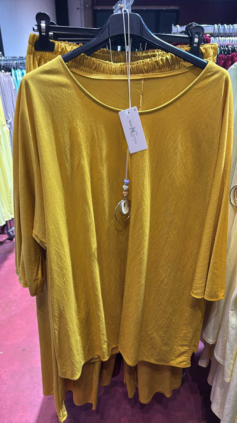 Italia nr.8 - Komplet, spodnie i tunika z naszyjnikiem - 2127 - musztarda