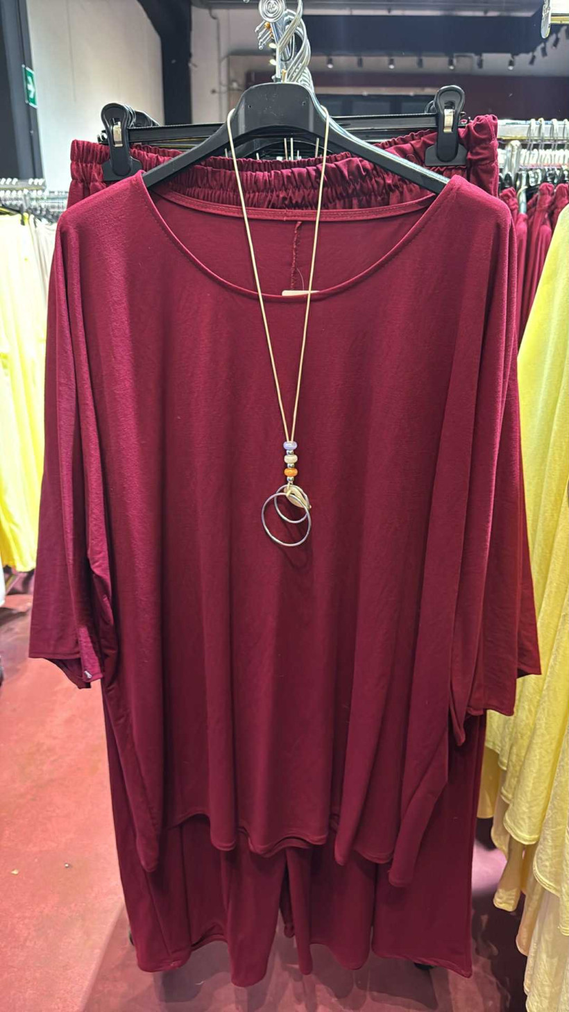 Italia nr.8 - Komplet, spodnie i tunika z naszyjnikiem - 2127 - bordo  