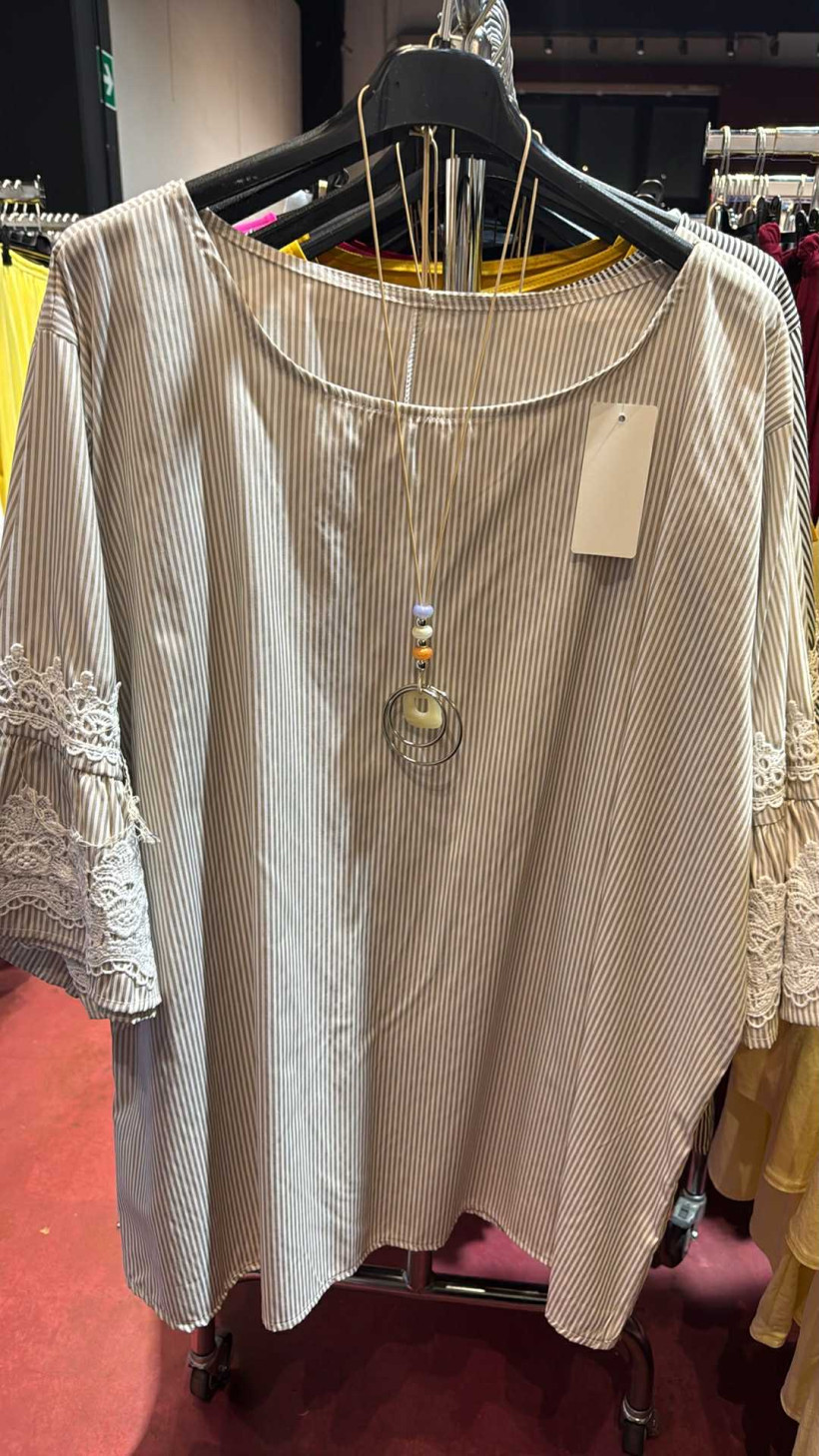 Italia nr.8 - Koszula w paski z koronką - 661629 - beżowa  