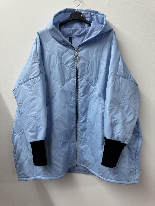 Italia nr.8 - Kurtka jednokolorowa pikowana z kapturem Wł.25664 - niebieski