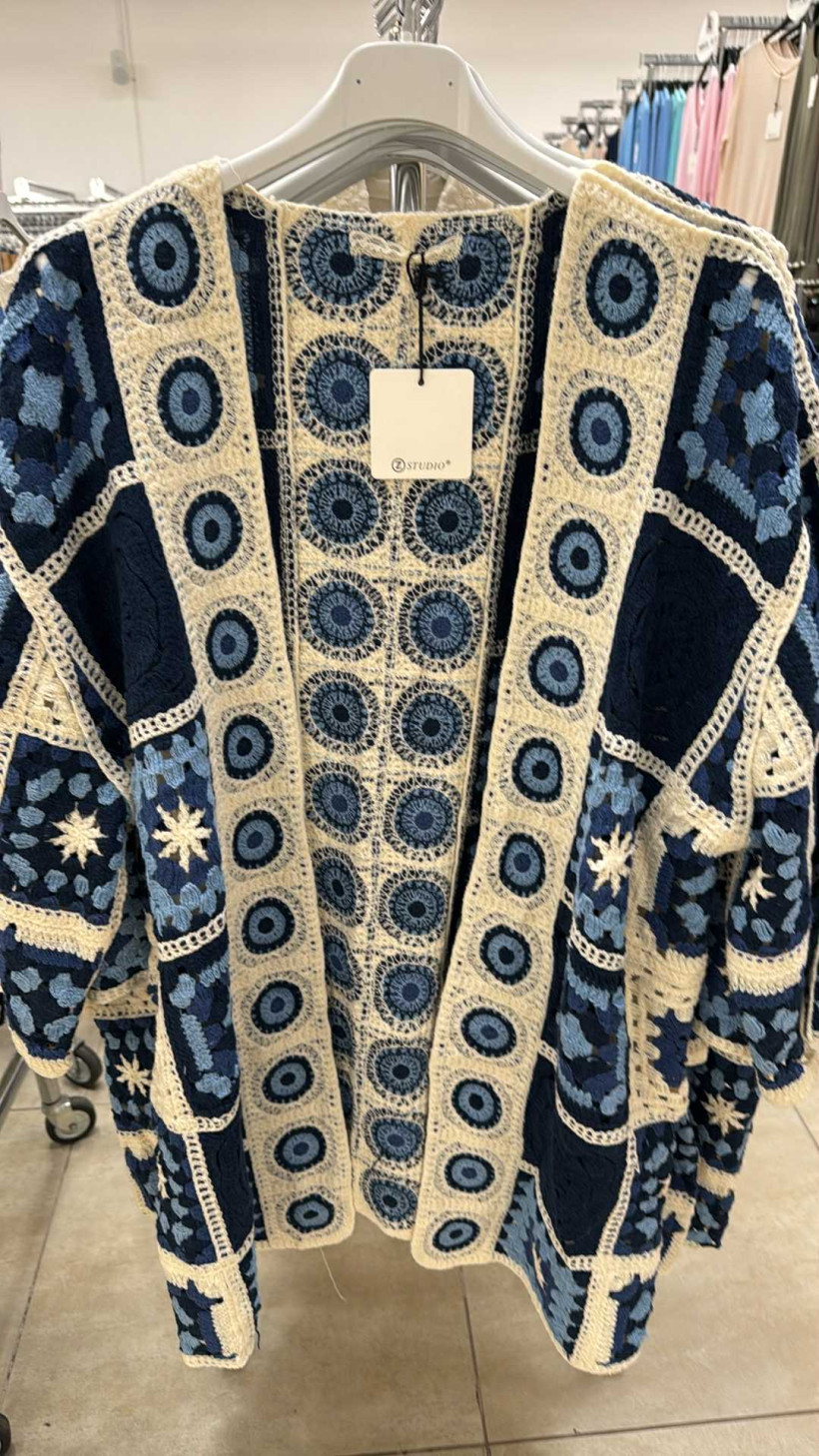 Italia nr.8 - Narzutka ażurowa kolorowa Wł.68037 - granatowy z beżowym