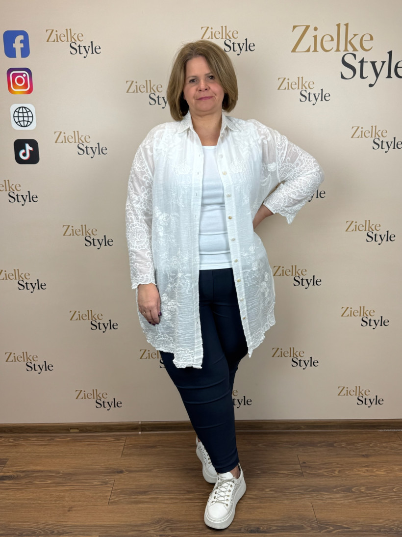 Italia nr.8 - Koszula wyszywana  jednokolorowa - rozpinana Wł.48012 - biała