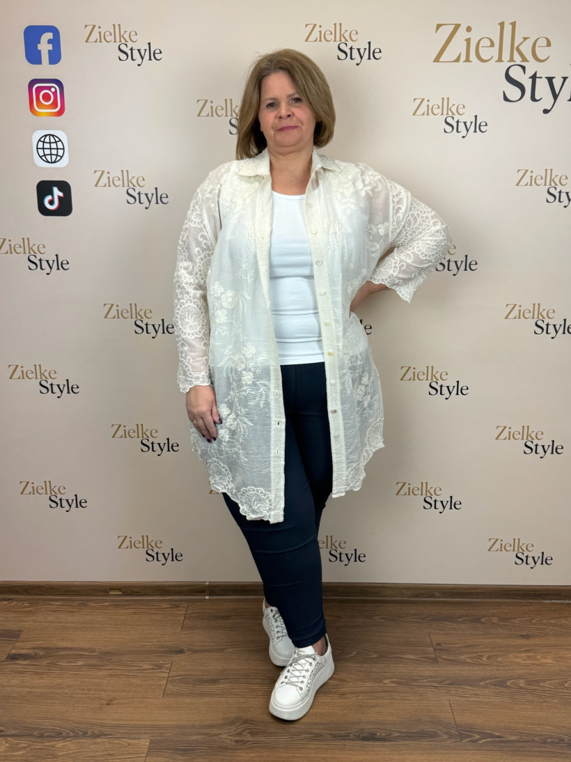 Italia nr.8 - Koszula wyszywana  jednokolorowa - rozpinana Wł.48012 - beżowa