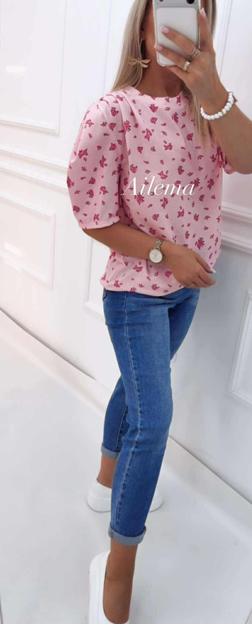 Jeansy M.Sara Mom Fit BF3926 z kremowym paskiem i apaszką