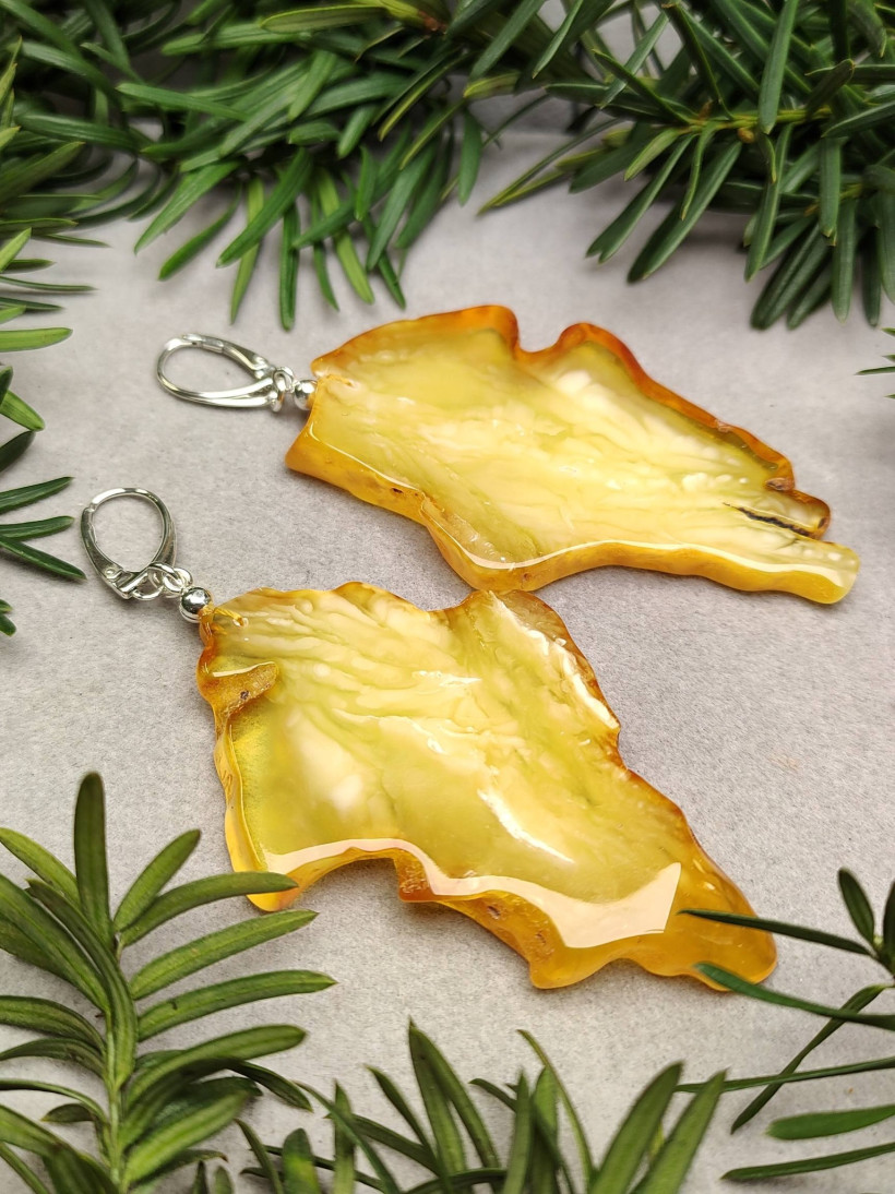 Kolczyki wiszące z naturalnego bursztynu bałtyckiego handmade srebro boho amber earrings