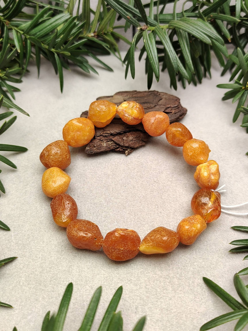 Bransoletka z Naturalnego Bursztynu Bałtyckiego Pomarańczowa Ręcznie Robiona Unikat