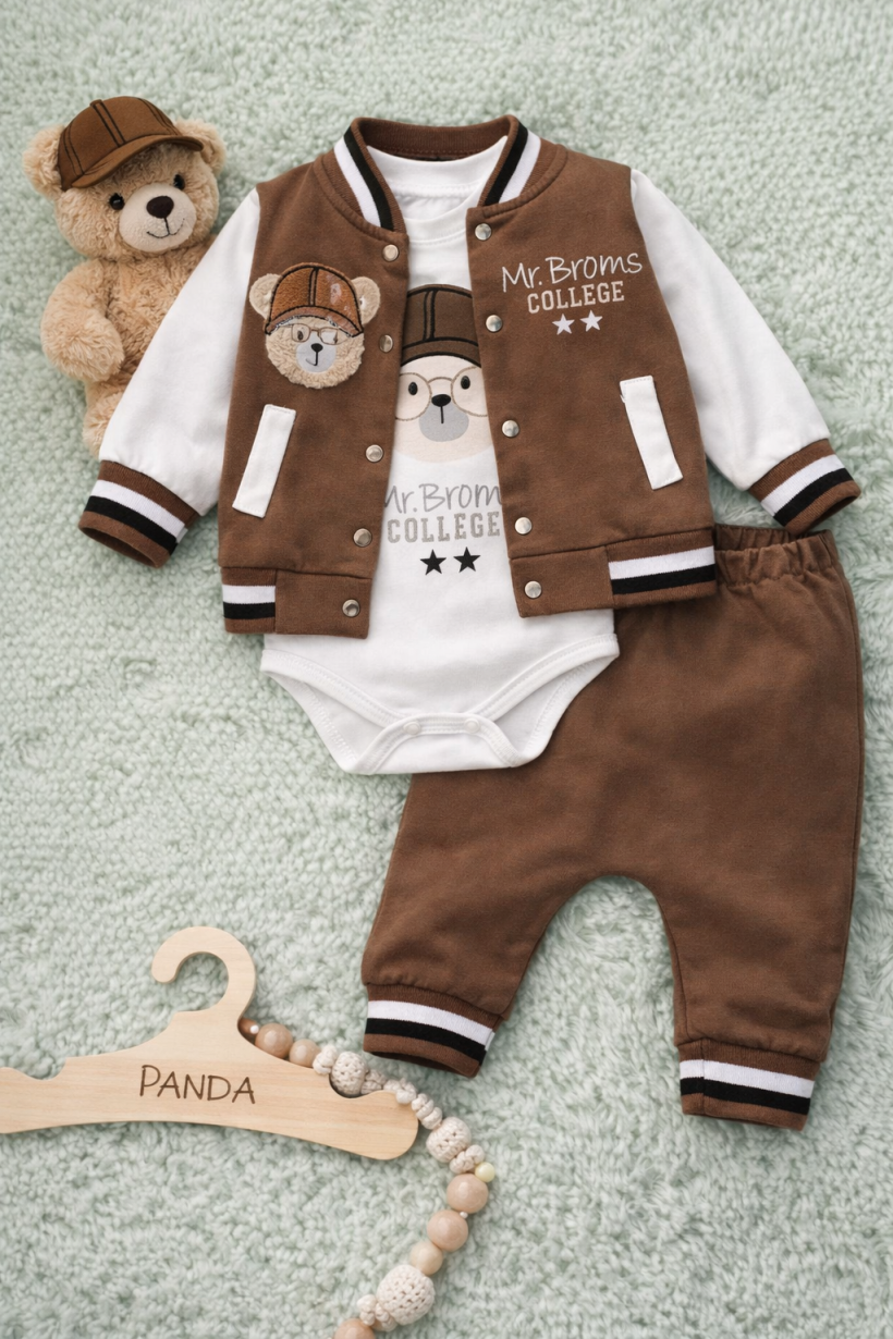 Komplet 3 częściowy - spodnie, bluza, body BRĄZ