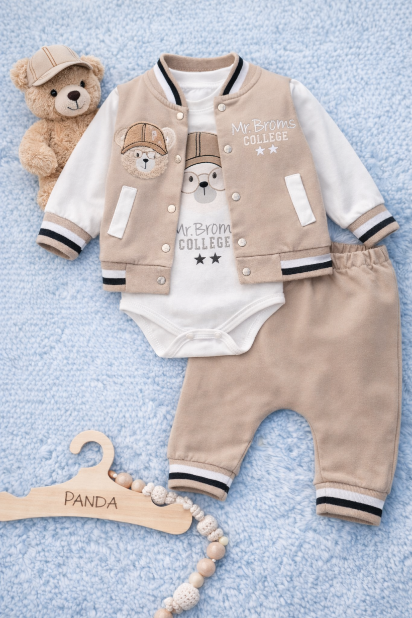 Komplet 3 częściowy - spodnie, bluza, body BEŻOWY