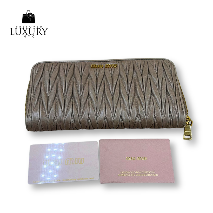 MIU MIU Matelasse Short Wallet Long Wallet Beige