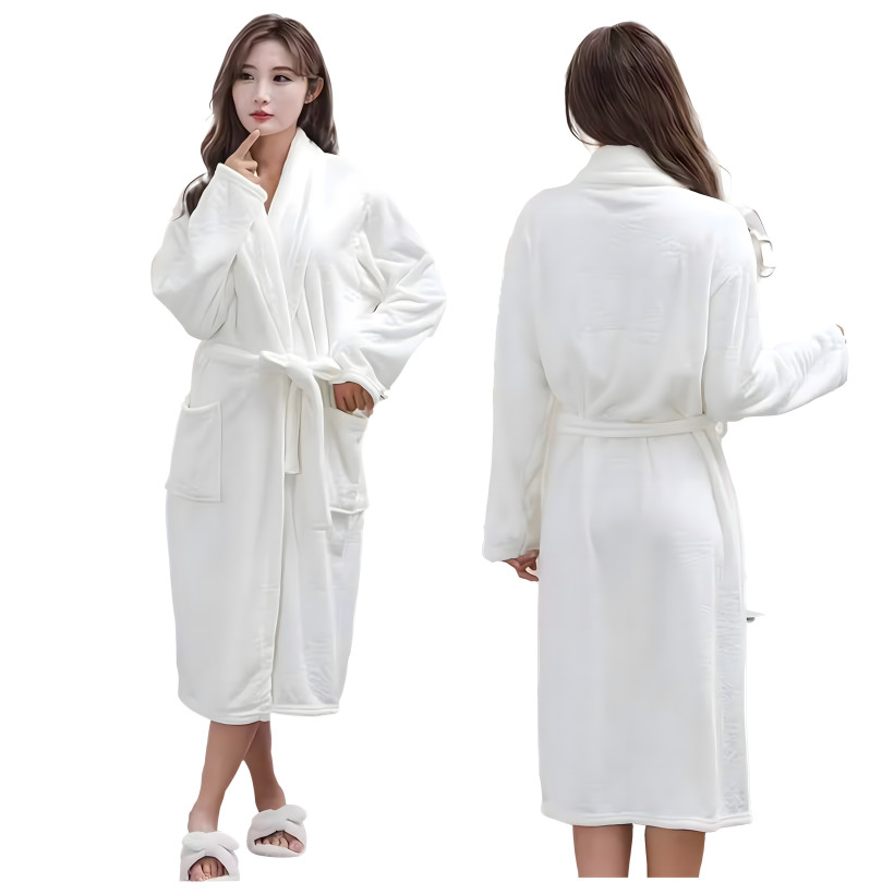 Szlafrok damski hotelowy klasyczny – miękki, ciepły, wiązany, biały