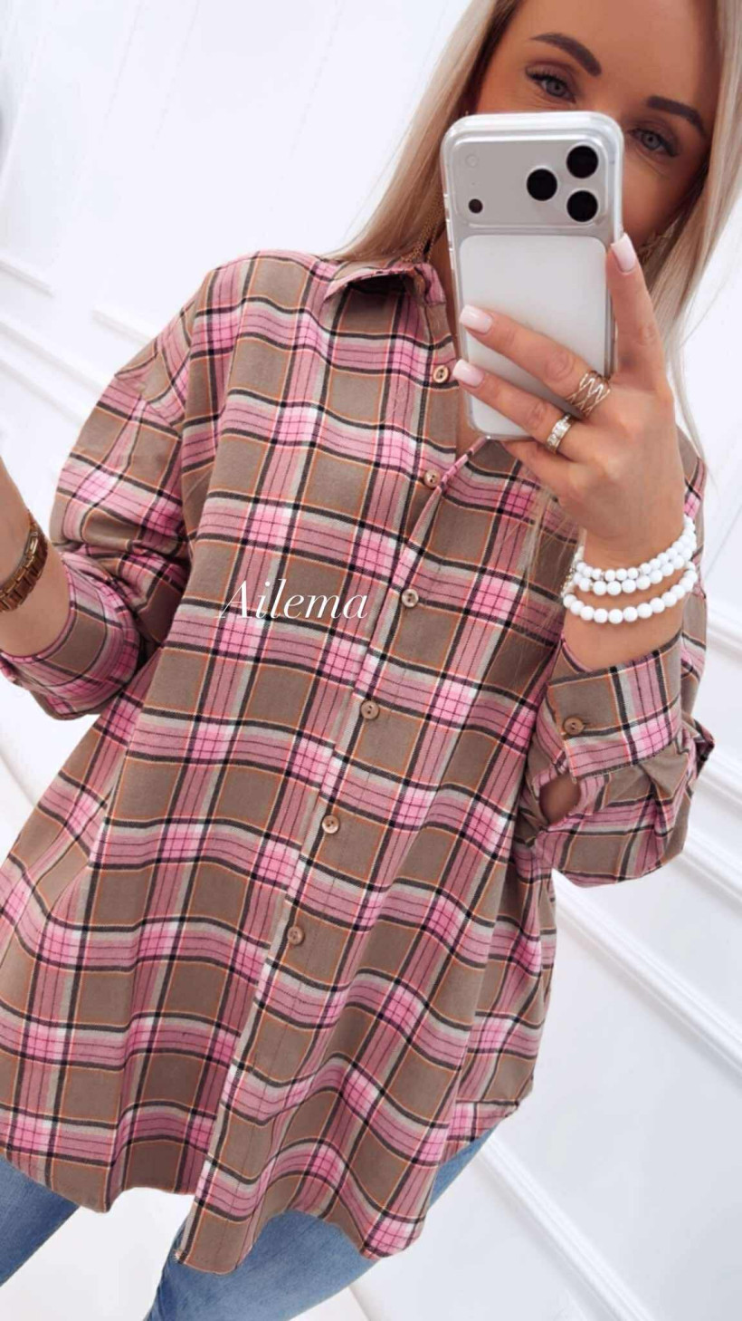 Koszula oversize  w kratę Deppot 2262 zapinana na guziki