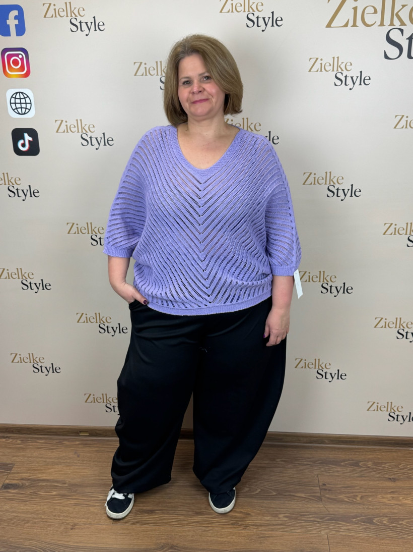 Italia nr 8 - Sweterek ażurowy, jodełka jednokolorowy, nietoperz - 15222 / 15122 - lila